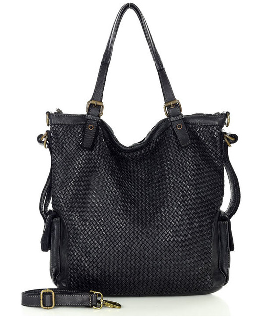 Miejska torebka skórzana z regulowanymi rączkami shopper vintage leather - MARCO MAZZINI czarny
