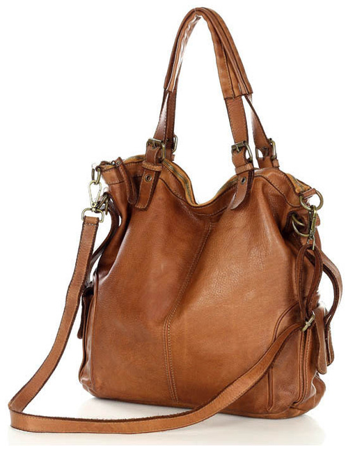 MARCO MAZZINI Miejska torba skórzana z regulowaną rączką old leather handmade camel