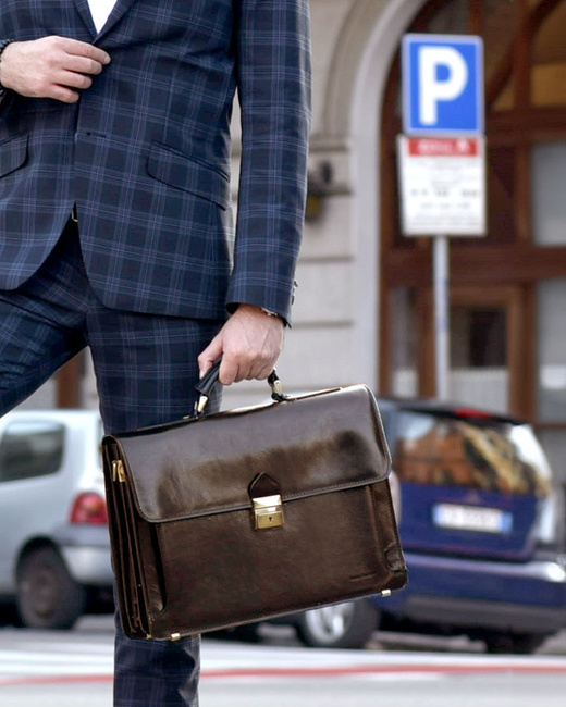 Teczka męska skórzana MARCO MAZZINI handmade - ROBERTO Classic ciemny brąz