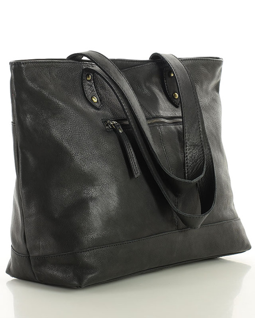 Torebka skórzana shopper damski z przegródkami - MARCO MAZZINI czarna