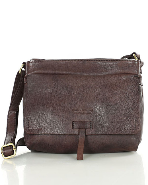 Torebka skórzana listonoszka damska messenger bag - MARCO MAZZINI czekoladowy brąz