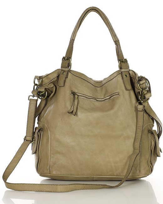 Miejska torebka regulowane raczki shopper pleciona skóra handmade MARCO MAZZINI beż jasny