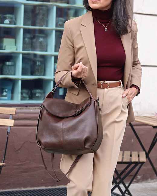 Luksusowa torebka do ręki skórzana damska premium MARCO MAZZINI czekoladowy brąz