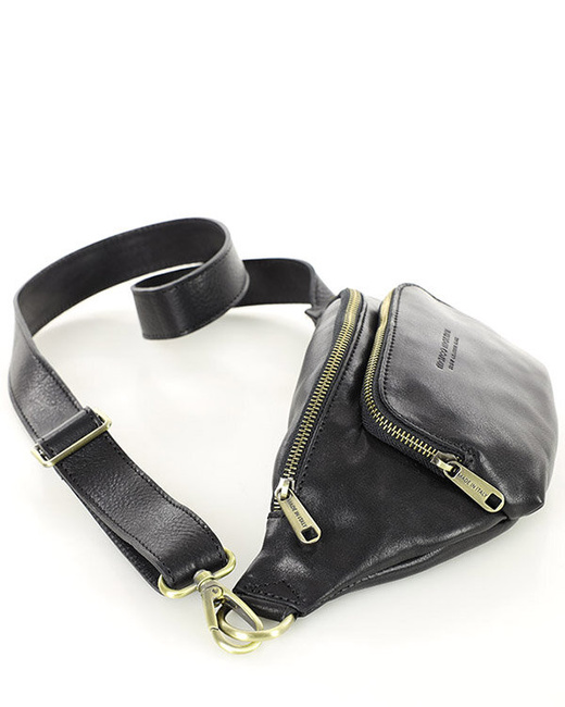 Torebka nerka na szerokim pasku skórzana premium pelle - MARCO MAZZINI czarna