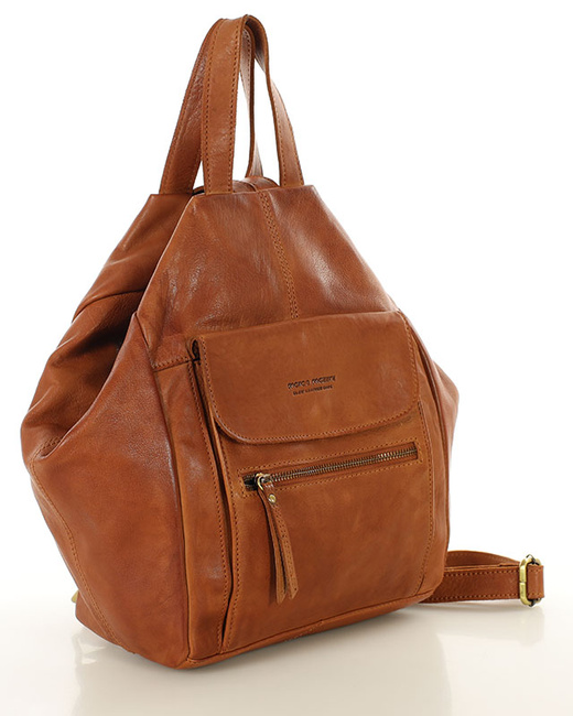 Brązowy skórzany plecak damski z bezpiecznym dostępem do wnętrza – MARCO MAZZINI camel