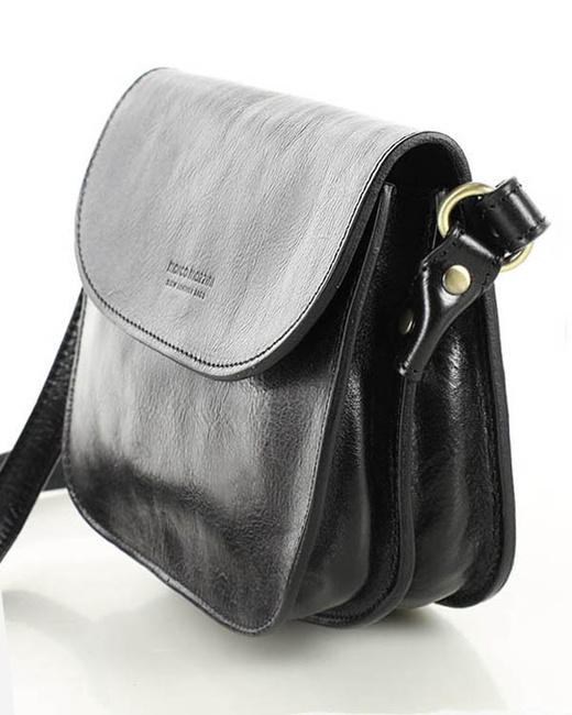 Czarna skórzana torebka saddle bag półksiężyc sztywna skóra - MARCO MAZZINI