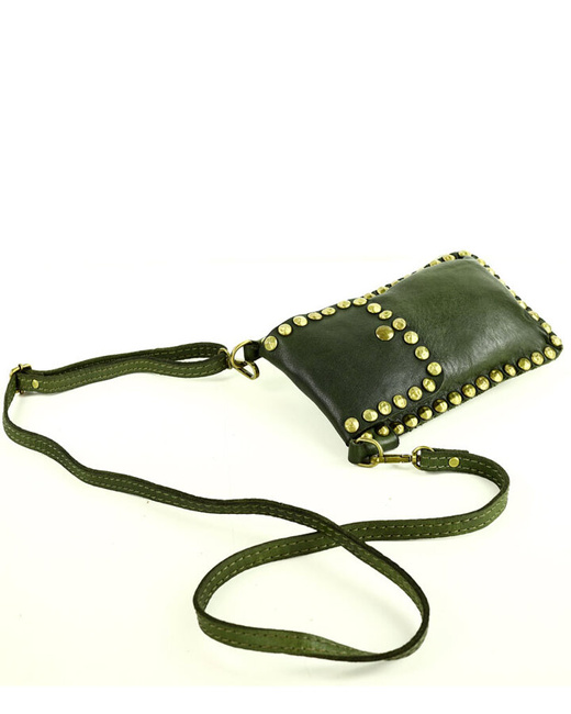 Torebka na telefon z dżetami skórzana phone case - MARCO MAZZINI zielony