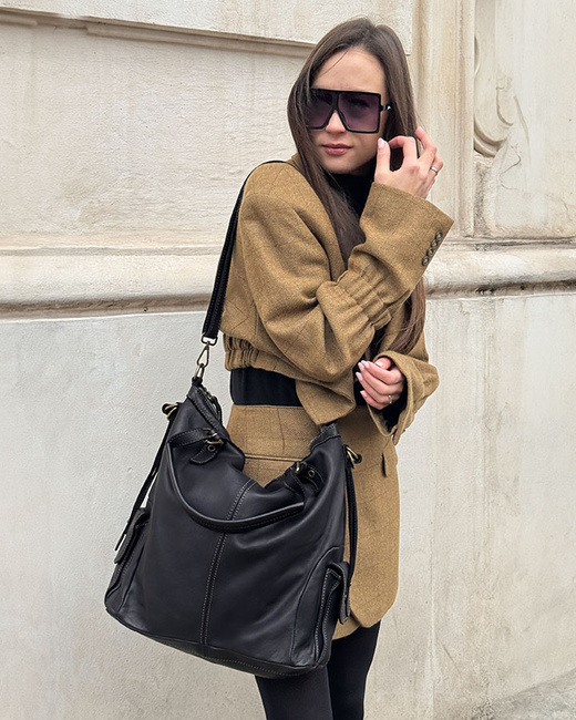 MARCO MAZZINI Miejska torba skórzana z regulowaną rączką old leather handmade czarna