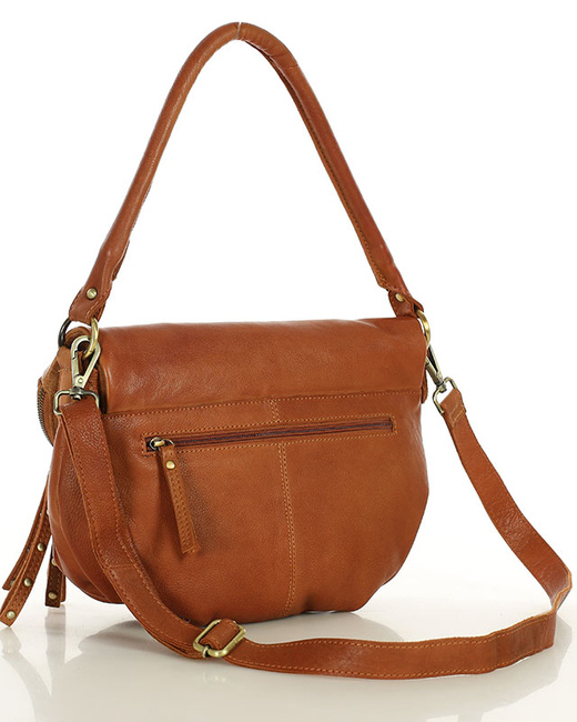 Torebka na ramię listonoszka duża skórzana - MARCO MAZZINI brąz camelowy