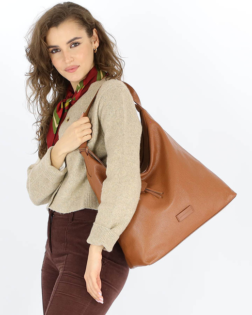 Torebka damska worek hobo bag skóra naturalna - MARCO MAZZINI brąz camel
