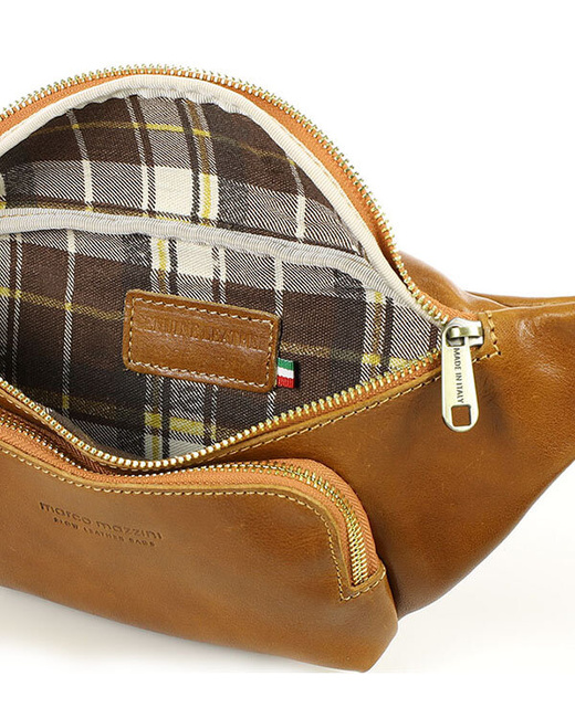 Torebka nerka na szerokim pasku skórzana premium pelle - MARCO MAZZINI camel