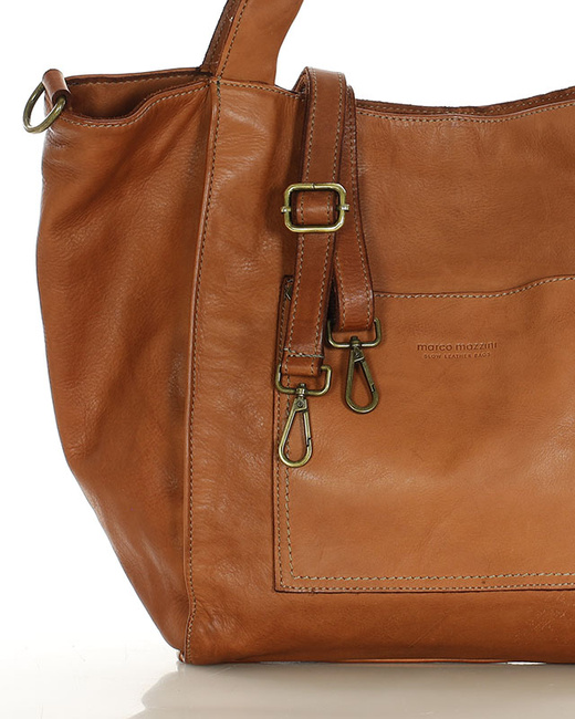 Shopperka torebka skórzana miejska - MARCO MAZZINI brąz camel