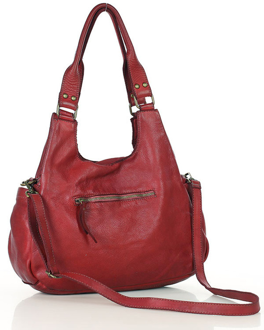 Włoska torebka skórzana z kieszenią retro bag handmade - MARCO MAZZINI bordo czerwona