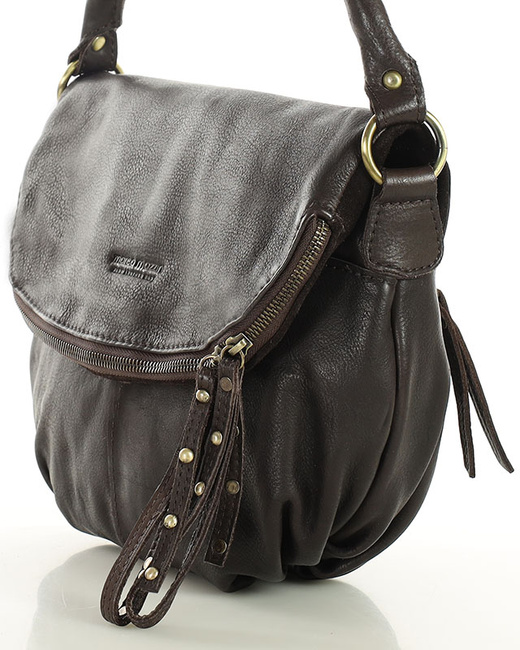 Torebka na ramię listonoszka duża skórzana - MARCO MAZZINI brąz czekolada