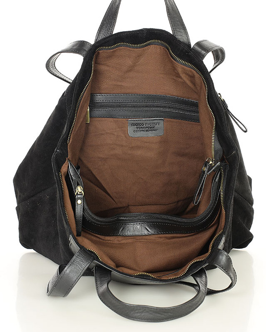 Duża torba zamszowa skórzana podwójne rączki - MARCO MAZZINI czarna