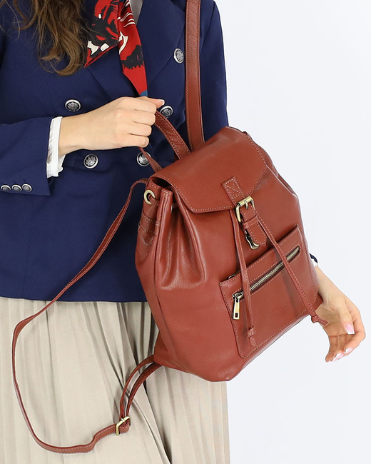 Plecak brązowy damski z kieszenią skóra naturalna - MARCO MAZZINI brąz whisky