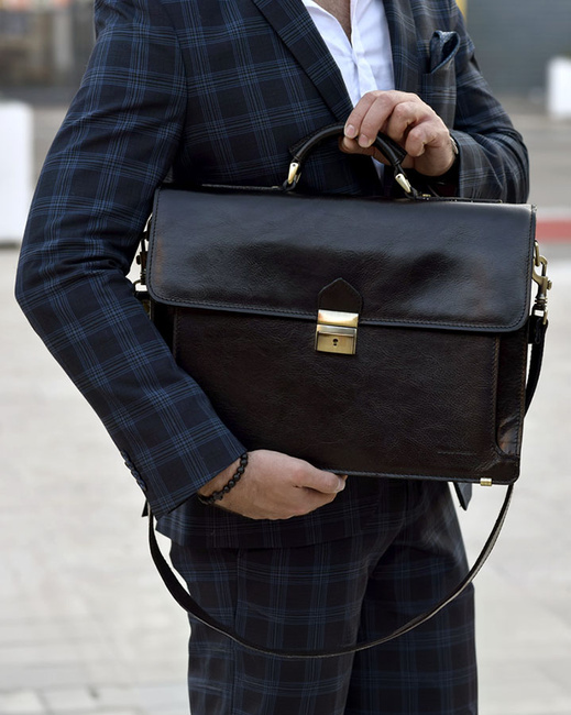 Teczka męska skórzana MARCO MAZZINI handmade - ROBERTO Classic czarna