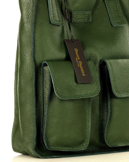 Torebka skórzany shopper bag z kieszeniami - MARCO MAZZINI Ravenna ciemny zielony