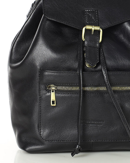 Plecak czarny damski z kieszenią skóra naturalna - MARCO MAZZINI czarny