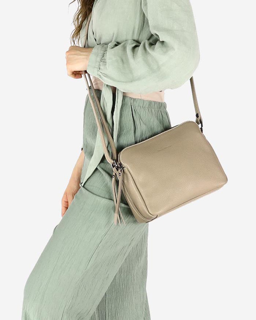 Torebka skórzana crossbody listonoszka dwie komory - MARCO MAZZINI beż cappuccino
