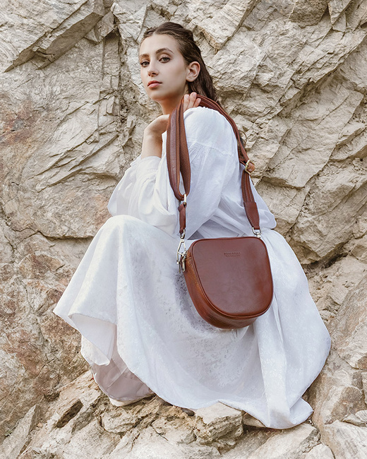 Torba skórzana na dwa zamki crossbody camera bag - MARCO MAZZINI brązowy