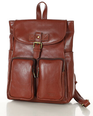 Damski plecak miejski skórzany A4 retro style - MARCO MAZZINI brąz whisky