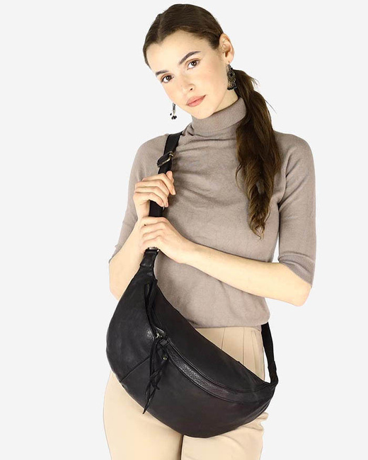 Uniwersalna torebka nerka półksiężyc crossbody runway - skóra naturalna Marco Mazzini czarny