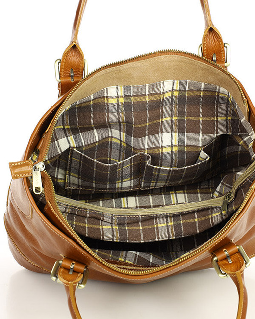 Torebka do ręki kuferek genuine leather made in Italy - MARCO MAZZINI camelowa