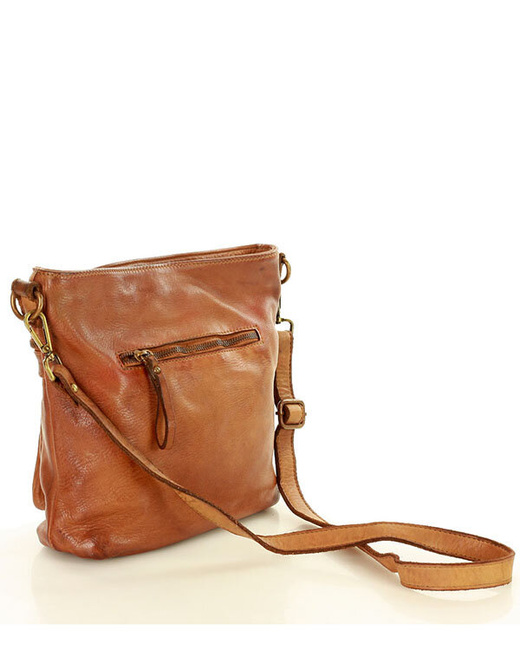 Torebka skórzana funkcjonalna listonoszka z kieszeniami old pelle classica lavata - MARCO MAZZINI camel