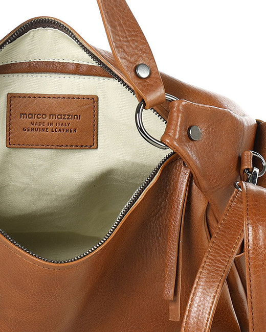 Luksusowa torebka kuferek na ramię skóra naturalna MARCO MAZZINI camelowa