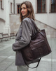 Duża torebka pleciona na ramię shopperka skórzana - MARCO MAZZINI ciemny brąz