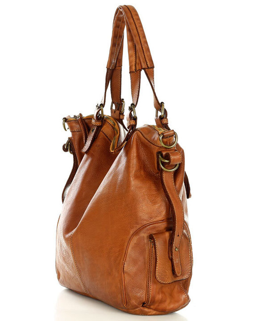 MARCO MAZZINI Miejska torba skórzana z regulowaną rączką old leather handmade camel