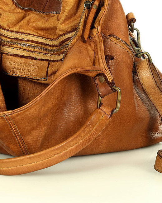 Torba skórzana wysokogatunkowa na ramię styl miejski shoulder leather bag - MARCO MAZZINI camel