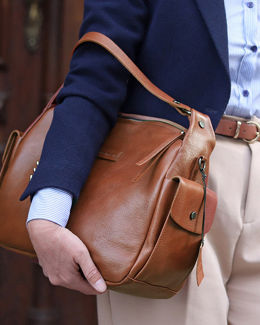 Luksusowa torebka kuferek na ramię skóra naturalna MARCO MAZZINI camelowa