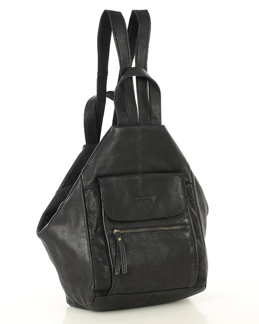 Czarny skórzany plecak damski z bezpiecznym dostępem do wnętrza – MARCO MAZZINI