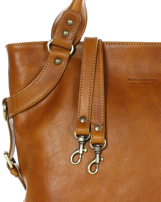 Torebka biznesowa damska kuferek skórzany premium bag - MARCO MAZZINI camel