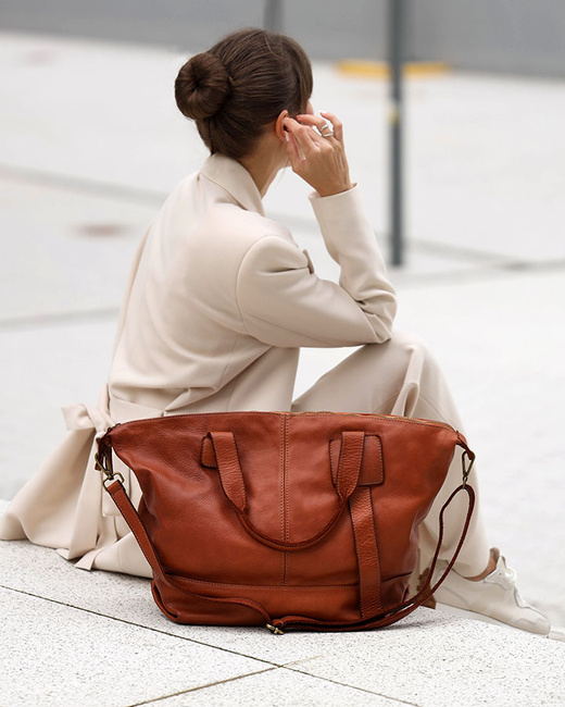 Duża torba shopper A4 z miękkiej włoskiej skóry Marco Mazzini camel