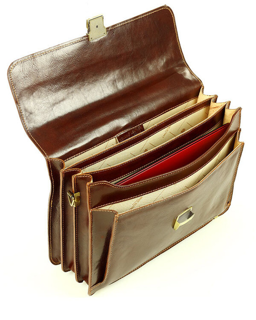 Teczka męska skórzana MARCO MAZZINI handmade - ROBERTO Classic brązowa