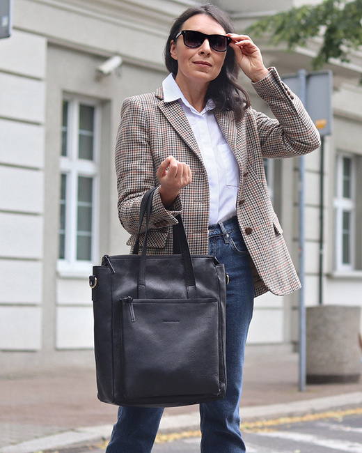 Luksusowa torebka shopperka aktówka skórzana MARCO MAZZINI czarna