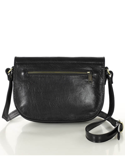 Czarna skórzana torebka saddle bag półksiężyc sztywna skóra - MARCO MAZZINI