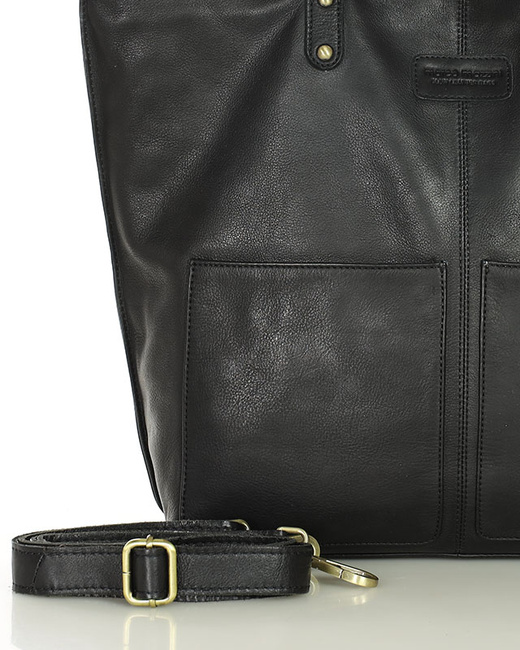 Torebka skórzana czarna duża typu shopper - MARCO MAZZINI