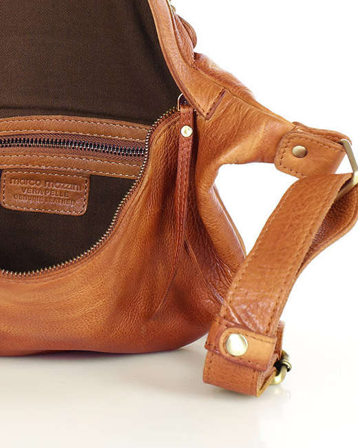 Torebka nerka damska skórzana listonoszka - MARCO MAZZINI brąz koniak