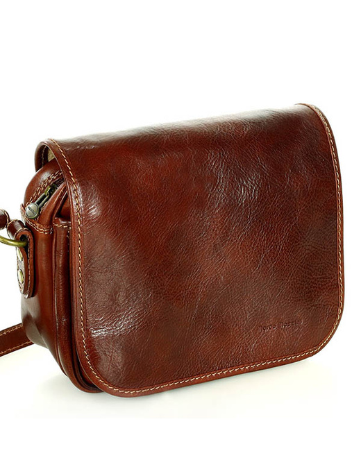 Włoska torebka listonoszka skórzana z klapą MARCO MAZZINI - Alabama Classico brązowa