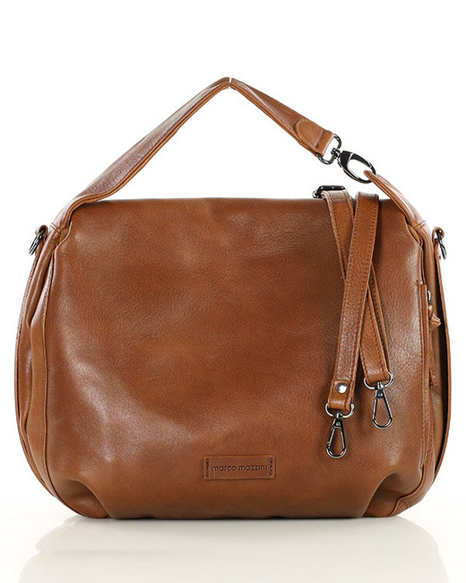 Luksusowa torebka do ręki skórzana damska premium MARCO MAZZINI ciemny camel