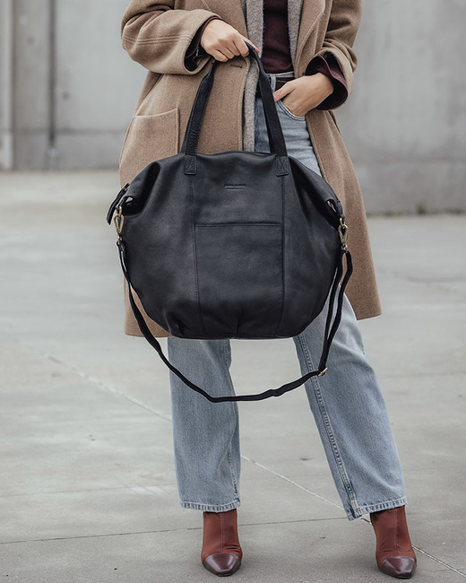 Torba damska skórzana shopper z kieszeniami - It bag MARCO MAZZINI czarna