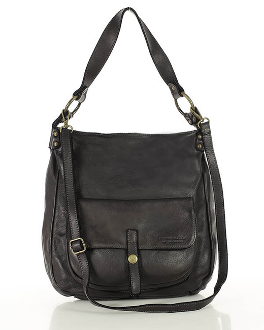Torebka worek skóra naturalna hobo bag - MARCO MAZZINI czarna