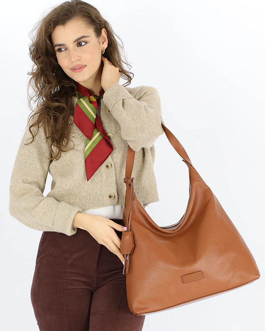 Torebka damska worek hobo bag skóra naturalna - MARCO MAZZINI brąz camel