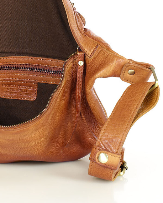 Duża nerka skórzana torebka przez ramię półksiężyc - MARCO MAZZINI smooth camel