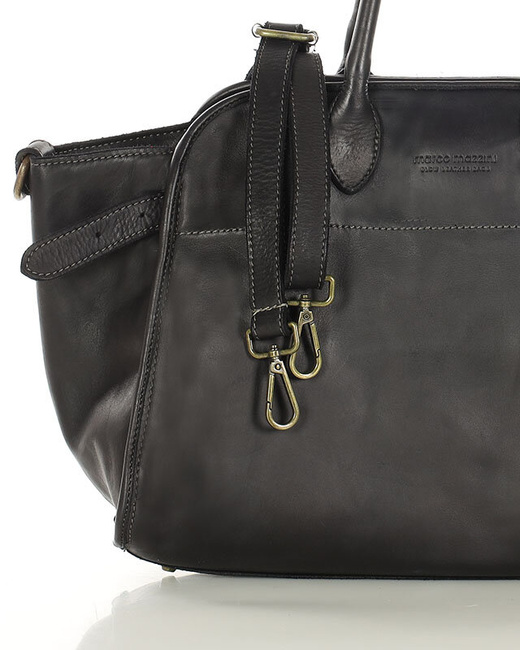 Kultowa torebka typu kuferek z włoskiej skóry naturalnej - MARCO MAZZINI czarna