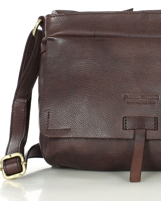 Torebka skórzana listonoszka damska messenger bag - MARCO MAZZINI czekoladowy brąz